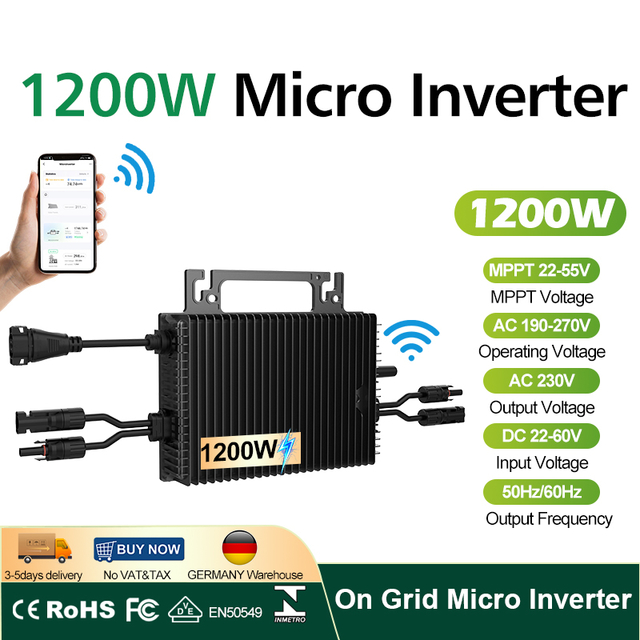 EU Stock 1200W On Grid Micro Inverter NBQ1200-EU Dual MPPT Solar Grid Tie Inverter IP67 with Wi-Fi