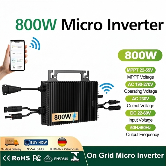 800W Balcony Solar Micro Inverter Plug and Play Grid Tie Dual MPPT IP67 WiFi Ships from Germany Warehouse VAT Included