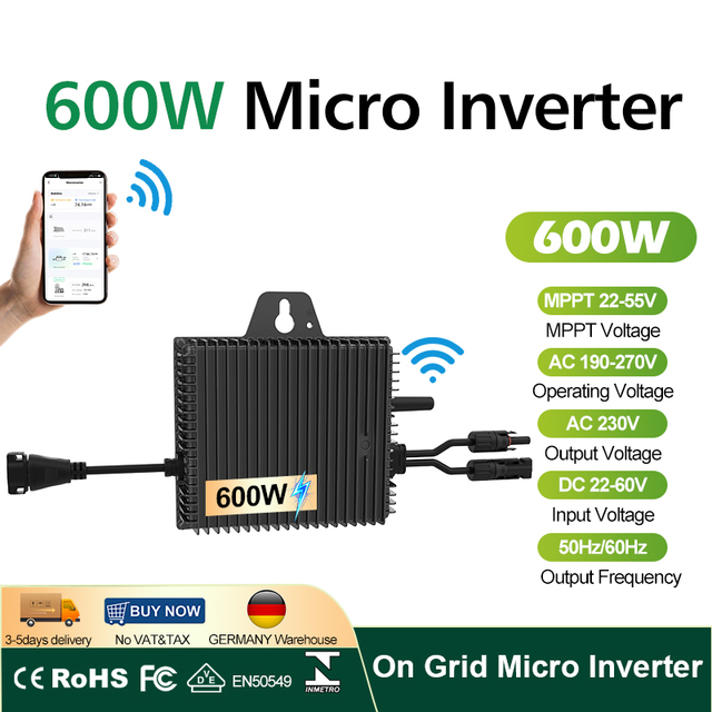 EU Warehouse 600W Microinverter High Yield DIY Solar 18A Max Input Plug and Play IP67 Rated Duty Free Shipping