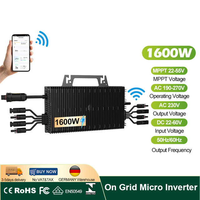 High Quality 1600W Quad Input Micro Inverter 4 Panel Residential Solar Grid Tie Weatherproof WiFi Standard PV Connector