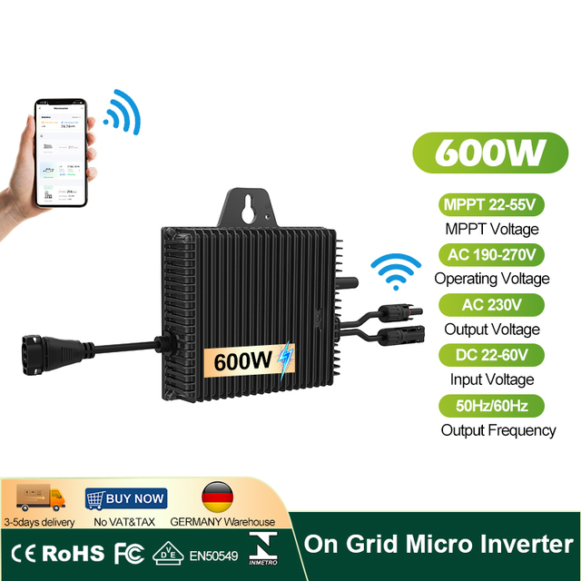 EU Warehouse 600W Microinverter High Yield DIY Solar 18A Max Input Plug and Play IP67 Rated Duty Free Shipping