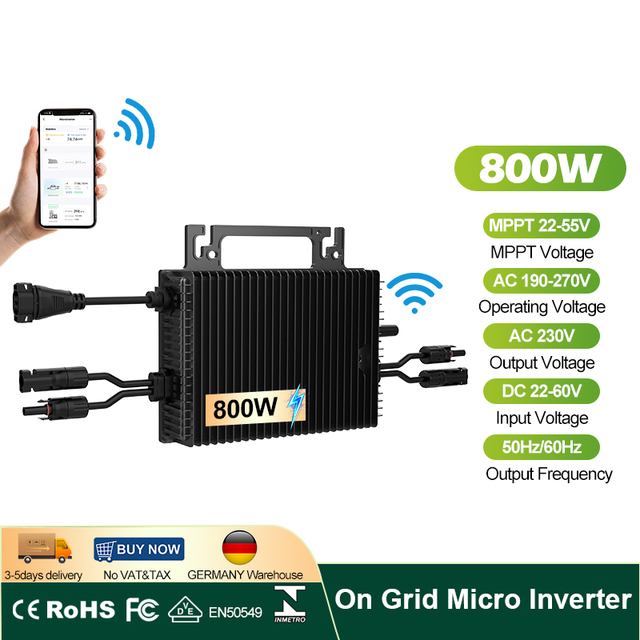 800W Balcony Solar Micro Inverter Plug and Play Grid Tie Dual MPPT IP67 WiFi Ships from Germany Warehouse VAT Included